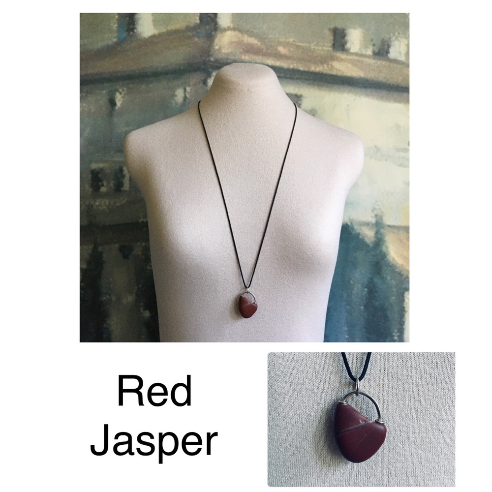 Red Jasper Tumbled Stone Pendant On Cord Adjustable Length